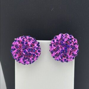Oversized purple sequin domed cluster vintage statement pierced earrings